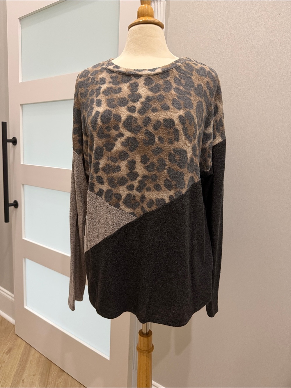 Animal Print Long Sleeve Color Block Women’s Top